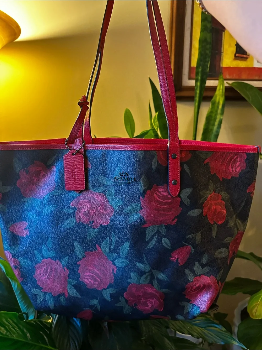 Reversible Coach floral Tote with red Rose Floral Print
